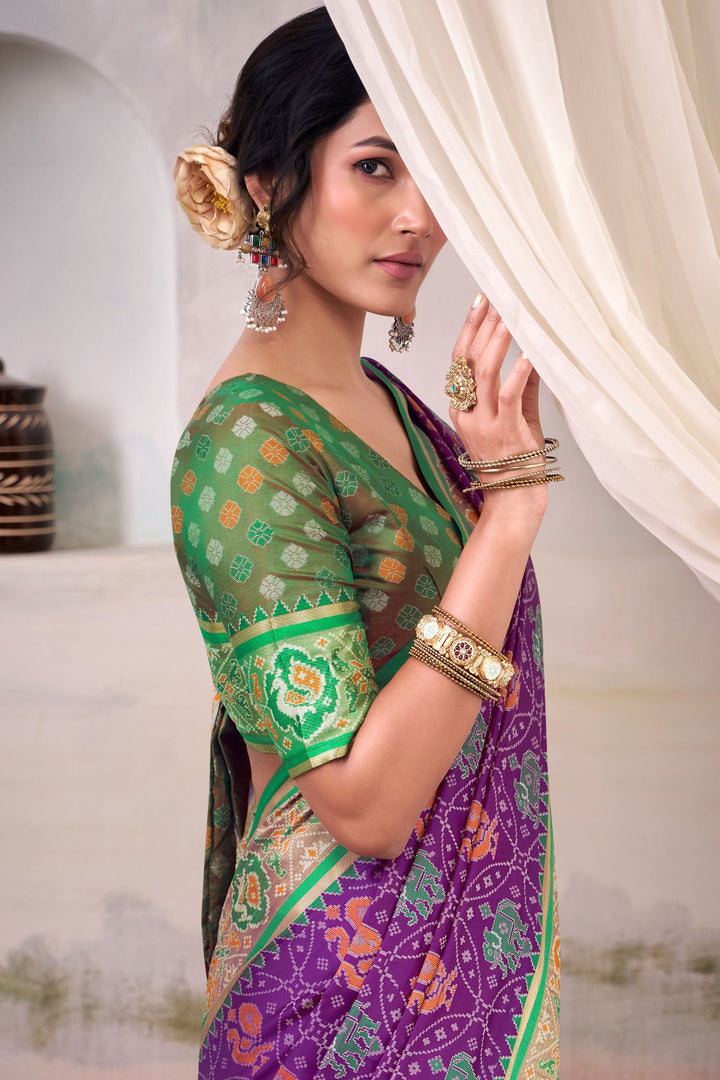 Festive Look Purple Color Stylish Patola Printed Silk Saree