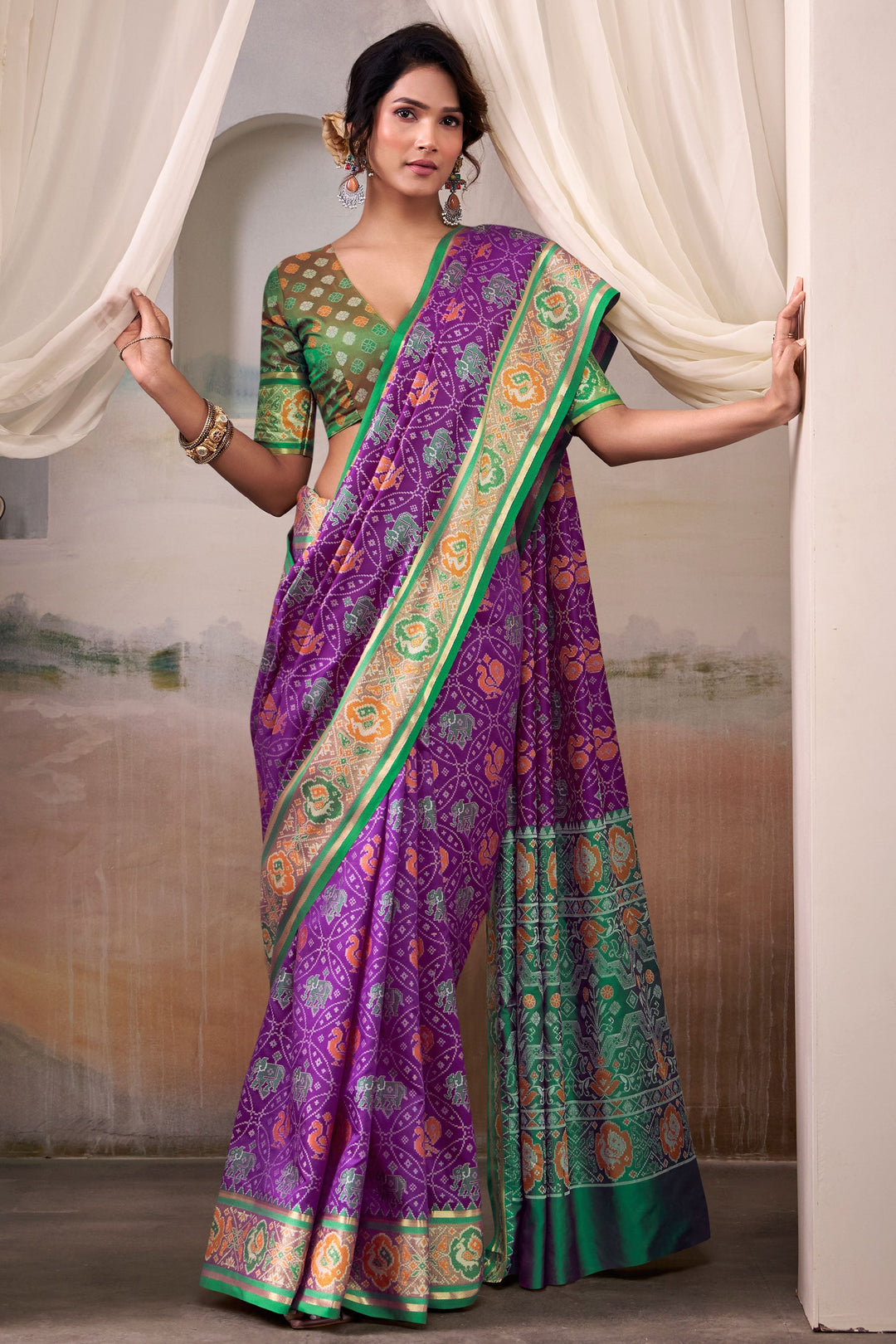 Festive Look Purple Color Stylish Patola Printed Silk Saree