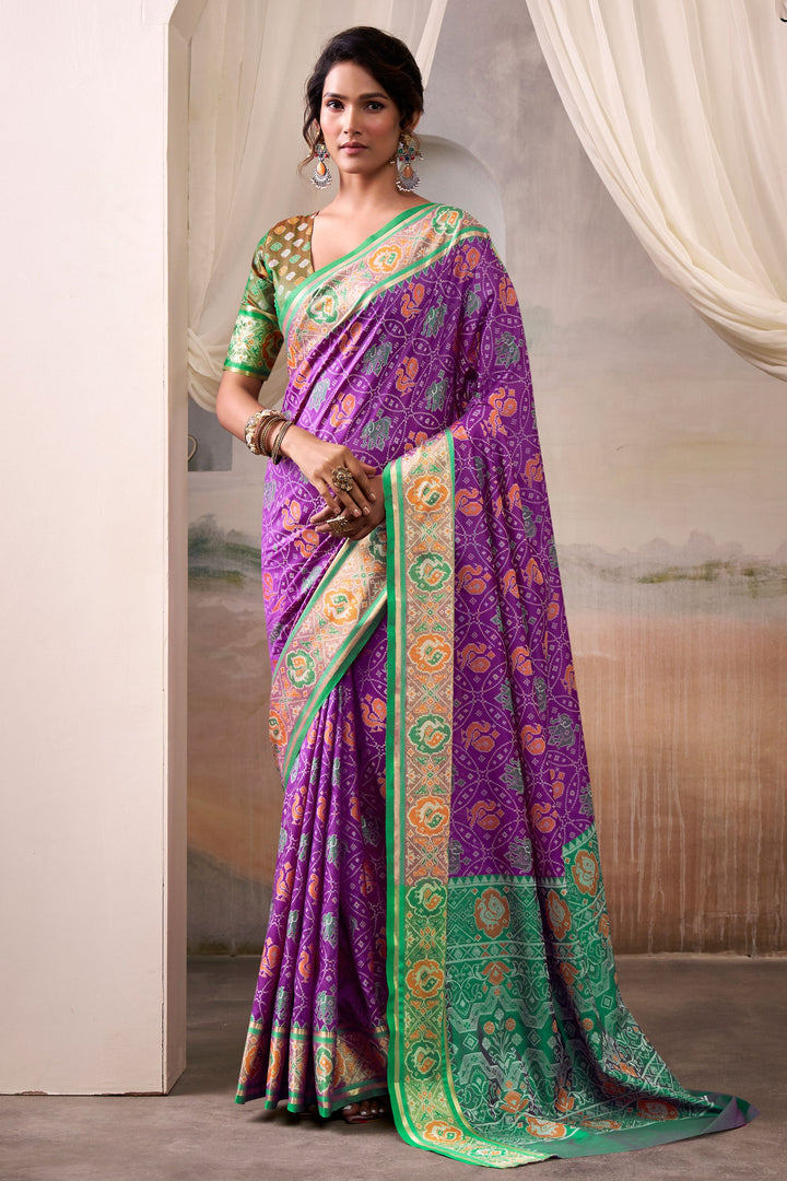 Festive Look Purple Color Stylish Patola Printed Silk Saree
