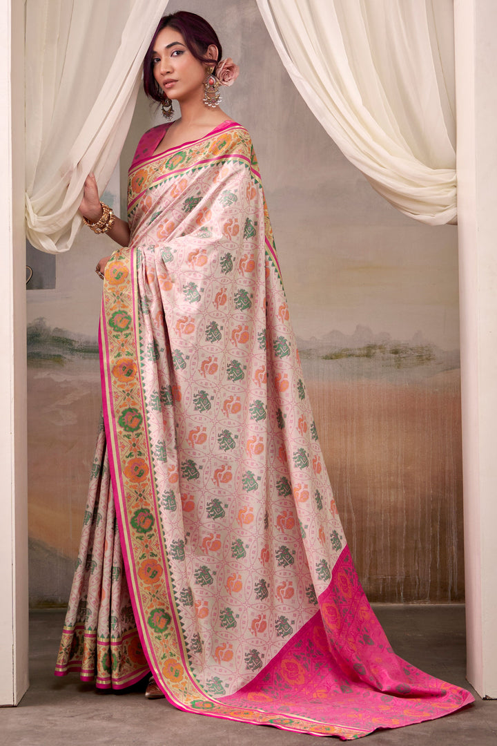Festive Look Beige Color Beatific Patola Printed Silk Saree