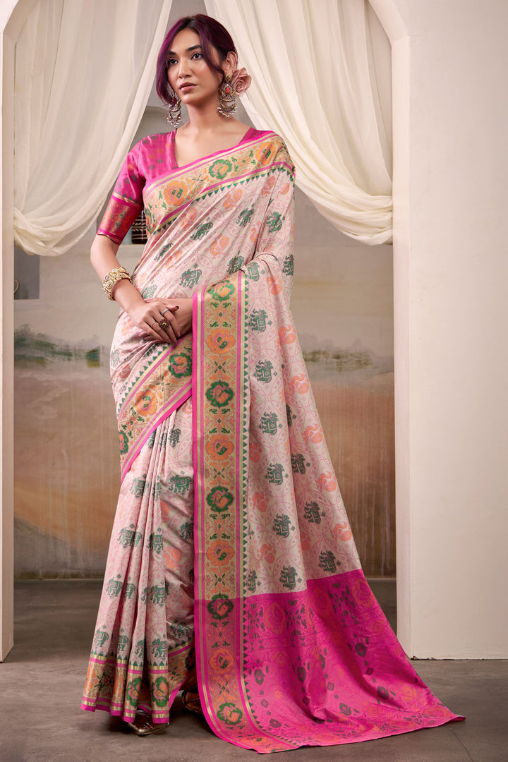 Festive Look Beige Color Beatific Patola Printed Silk Saree