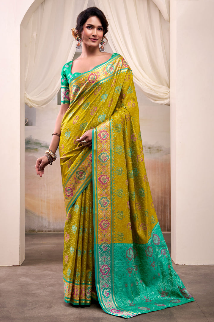 Fabulous Festive Look Mehendi Green Color Patola Printed Silk Saree