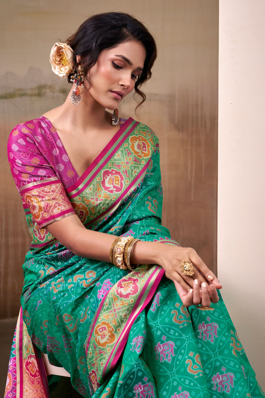 Festive Look Captivating Sea Green Color Patola Printed Silk Saree
