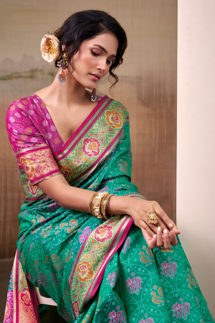 Festive Look Captivating Sea Green Color Patola Printed Silk Saree