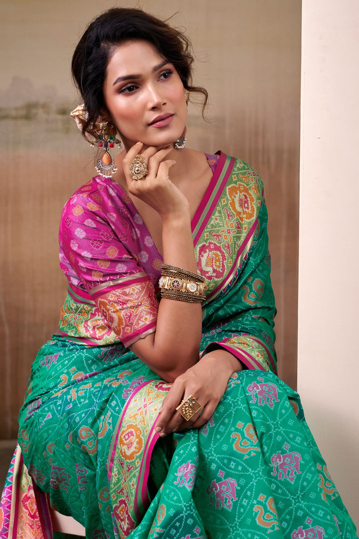 Festive Look Captivating Sea Green Color Patola Printed Silk Saree