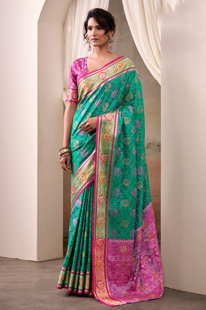 Festive Look Captivating Sea Green Color Patola Printed Silk Saree