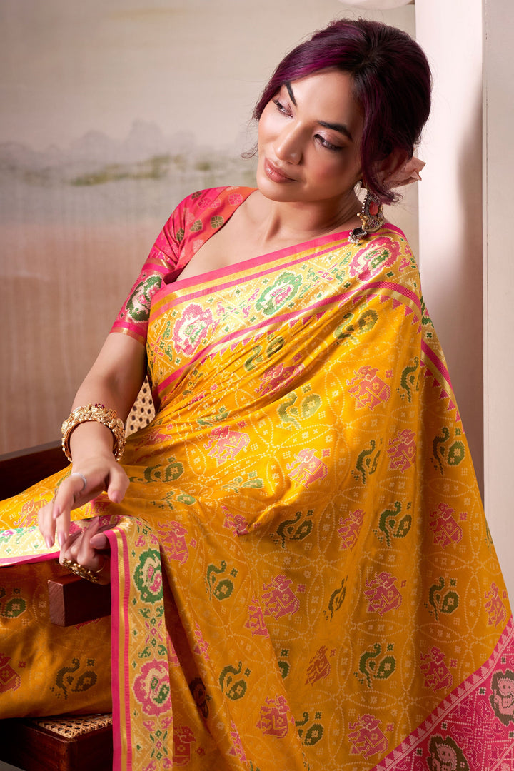 Yellow Color Festive Look Glamorous Patola Printed Silk Saree