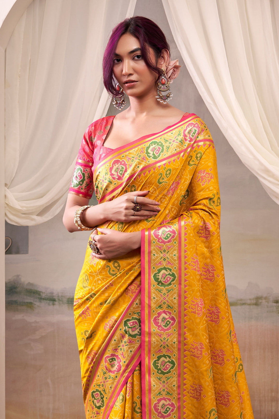 Yellow Color Festive Look Glamorous Patola Printed Silk Saree