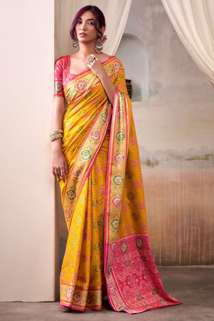 Yellow Color Festive Look Glamorous Patola Printed Silk Saree