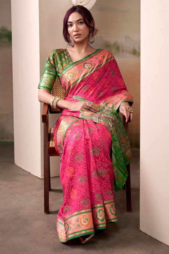 Festive Look Pink Color Gorgeous Patola Printed Silk Saree