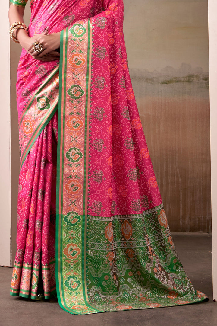 Festive Look Pink Color Gorgeous Patola Printed Silk Saree