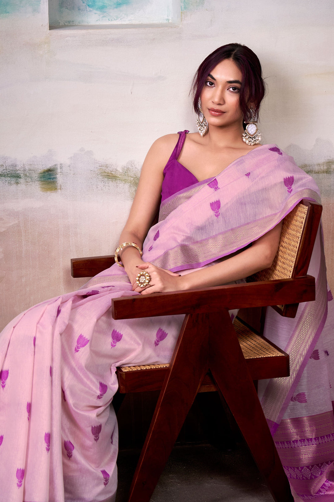 Engaging Pink Color Cotton Silk Saree With Weaving Work