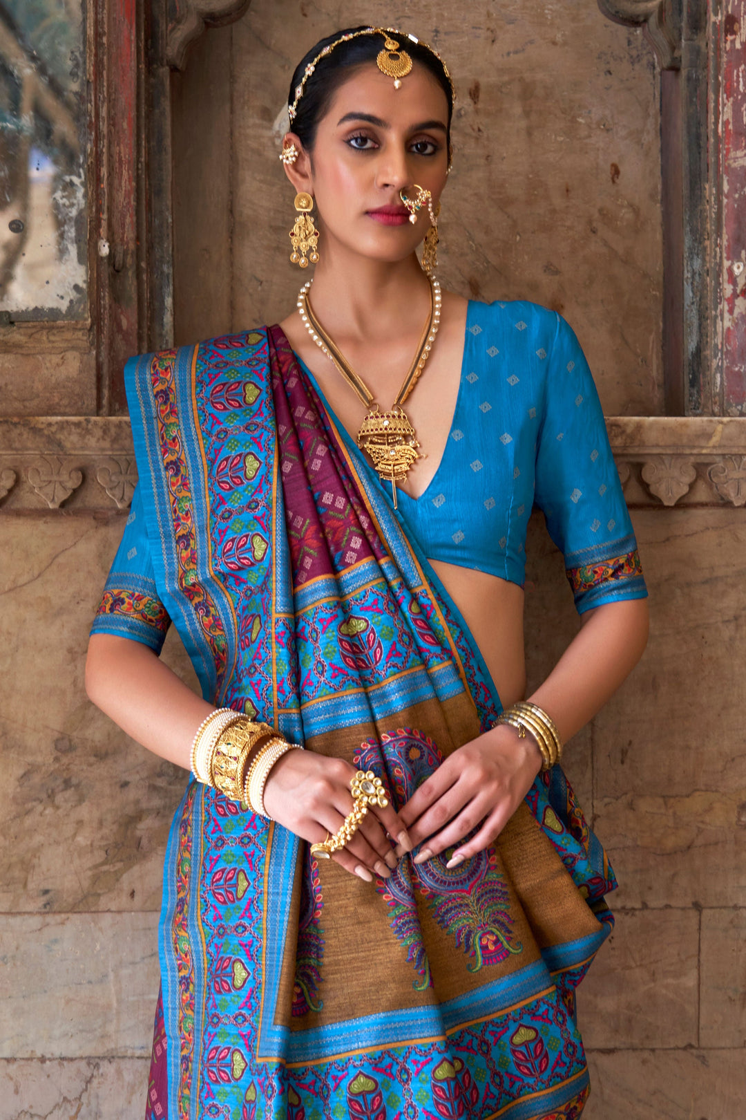 Creative Purple Color Art Silk Fabric Patola Printed Saree