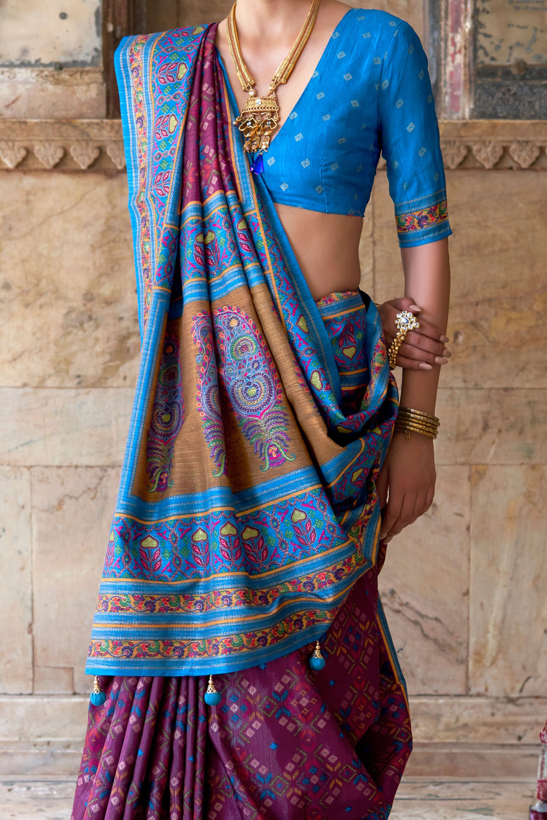 Creative Purple Color Art Silk Fabric Patola Printed Saree