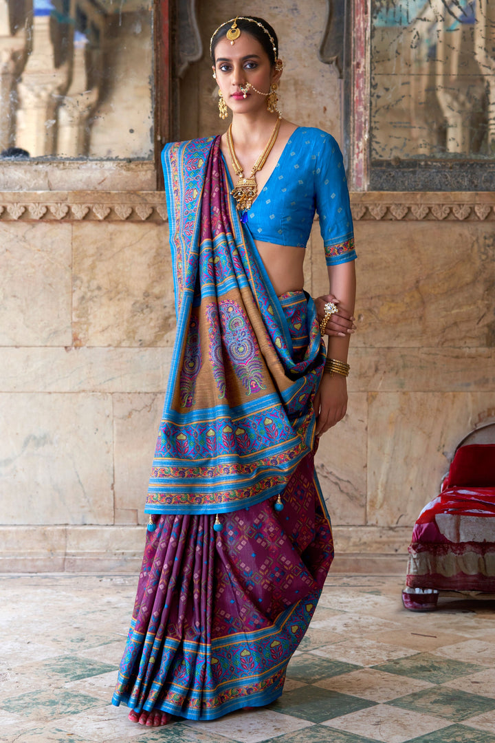 Creative Purple Color Art Silk Fabric Patola Printed Saree