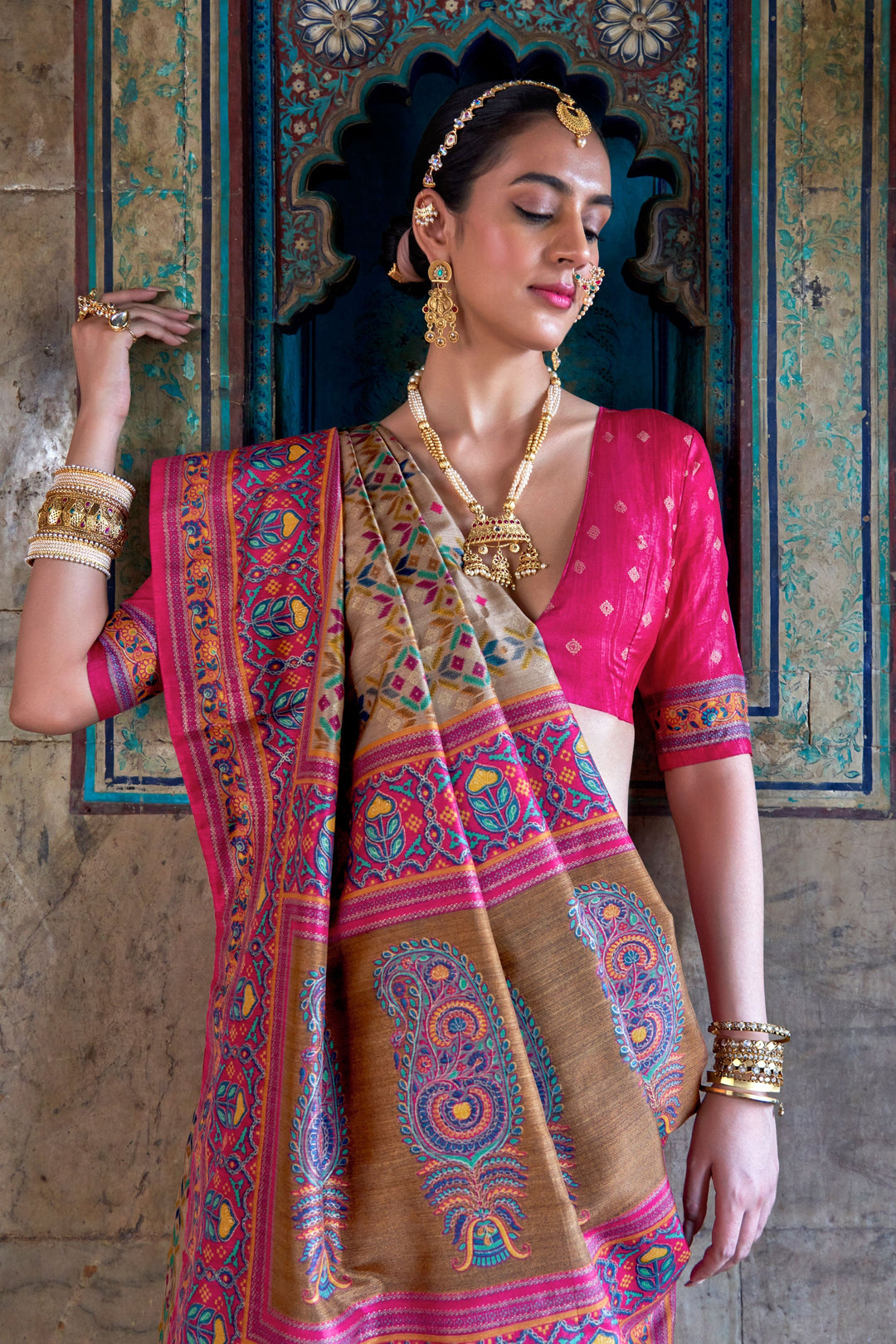 Beige Color Art Silk Fabric Stunning Patola Printed Saree