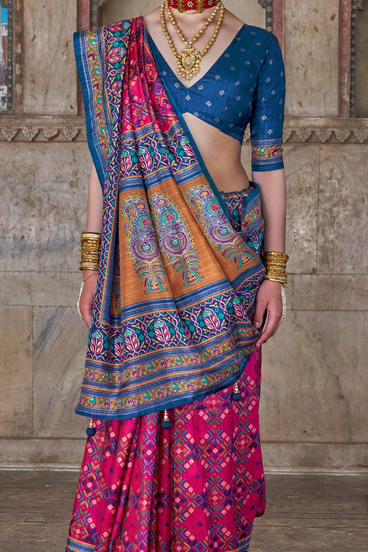 Beguiling Pink Color Art Silk Fabric Patola Printed Saree