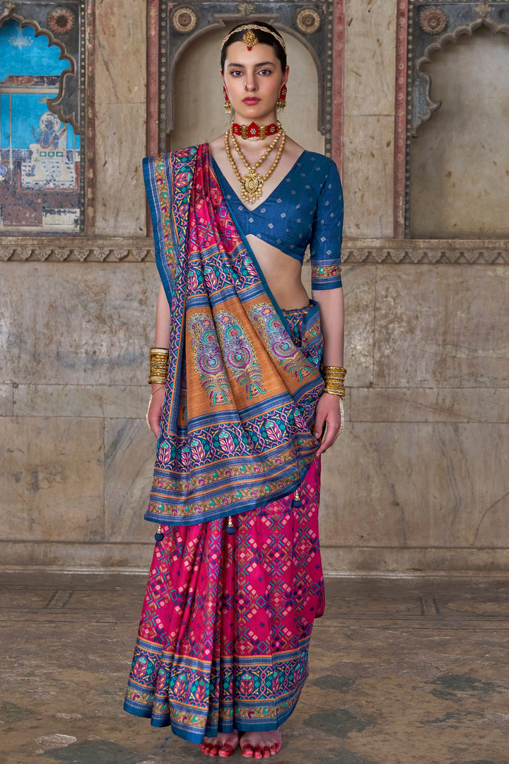 Beguiling Pink Color Art Silk Fabric Patola Printed Saree