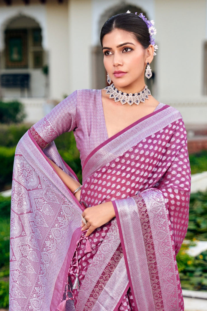 Georgette Fabric Magenta Color Excellent Saree With Weaving Work | Buy Online India