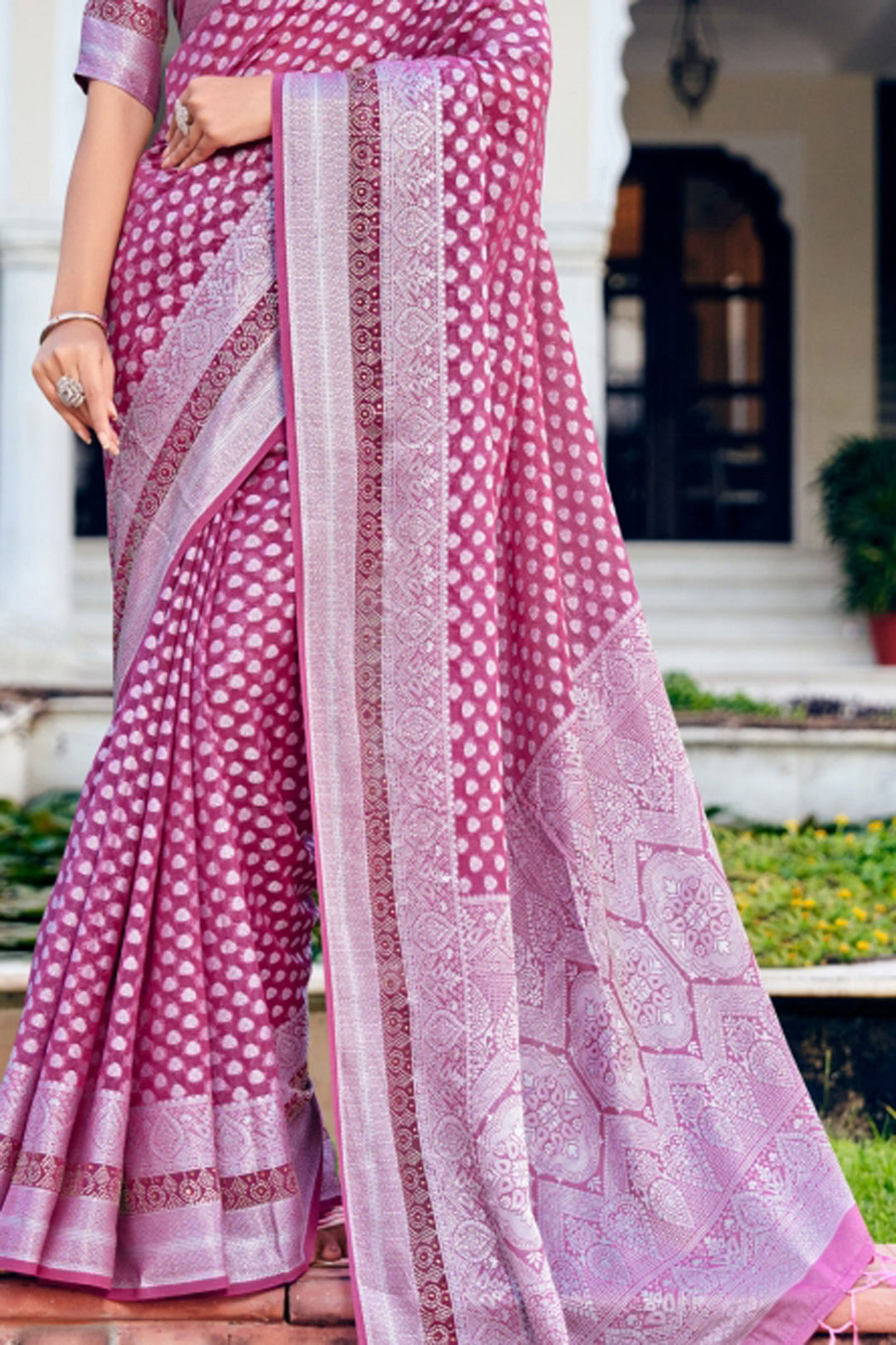 Georgette Fabric Magenta Color Excellent Saree With Weaving Work | Buy Online India