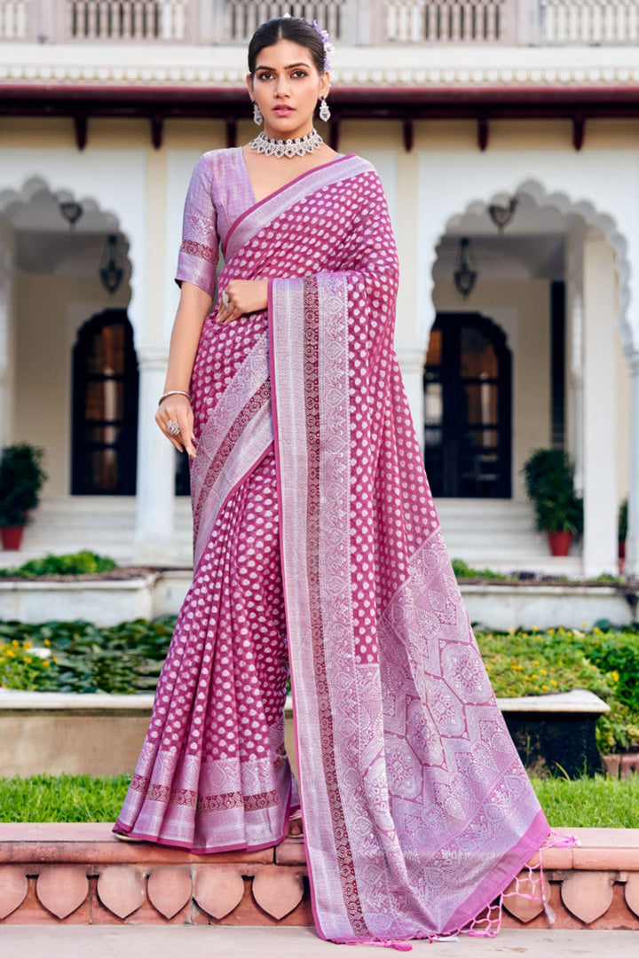 Georgette Fabric Magenta Color Excellent Saree With Weaving Work | Buy Online India