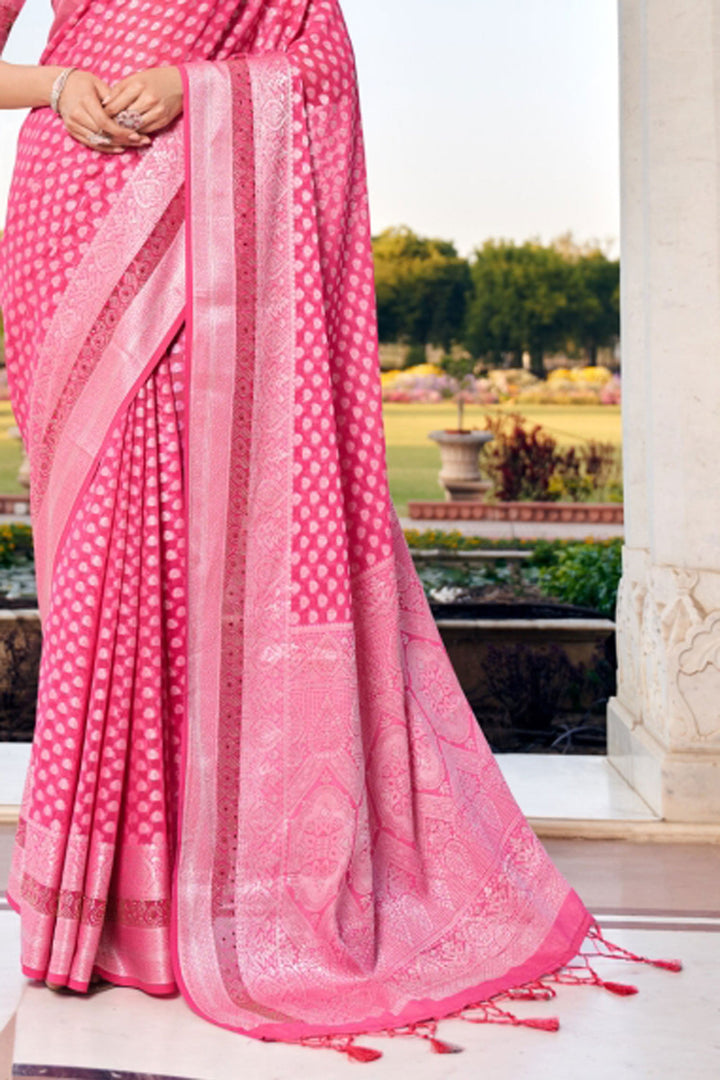 Georgette Fabric Pink Color Patterned Saree With Weaving Work | Buy Online India