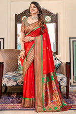 Load image into Gallery viewer, Embellished Red Color Weaving Designs Paithani Silk Saree
