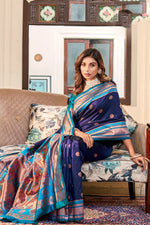 Load image into Gallery viewer, Navy Blue Color Fascinating  Weaving Designs Paithani Silk Saree
