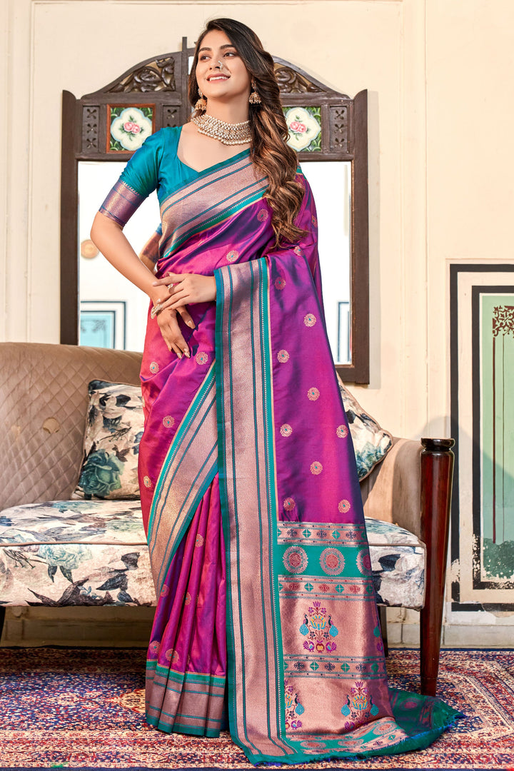 Purple Color Charismatic Weaving Designs Paithani Silk Saree