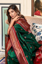 Load image into Gallery viewer, Phenomenal Weaving Designs Green Color Paithani Silk Saree
