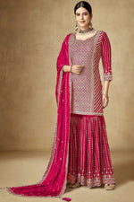 Load image into Gallery viewer, Traditional Embroidered Rani Color Palazzo Suit In Chinon Fabric
