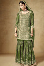 Load image into Gallery viewer, Green Color Chinon Fabric Enticing Embroidered Palazzo Suit
