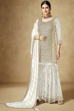Load image into Gallery viewer, Chinon Fabric White Color Graceful Embroidered Palazzo Suit
