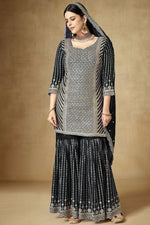 Load image into Gallery viewer, Black Color Chinon Fabric Gorgeous Embroidered Palazzo Suit
