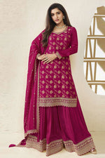 Load image into Gallery viewer, Nidhi shah Viscose Fabric Rani Color Elegant Jacquard Weaving Palazzo Suit
