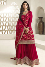 Load image into Gallery viewer, Nidhi shah Red Color Viscose Fabric Gorgeous Jacquard Weaving Palazzo Suit
