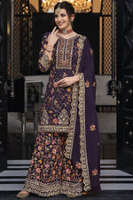 Load image into Gallery viewer, Art Silk Fabric Purple Color Fantastic Festive Look Palazzo Suit
