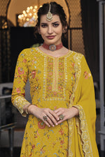 Load image into Gallery viewer, Yellow Color Art Silk Fabric Gorgeous Festive Look Palazzo Suit
