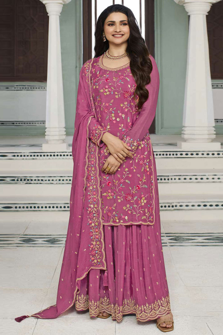 Prachi Desai Viscose Fabric Pink Color Excellent Palazzo Suit