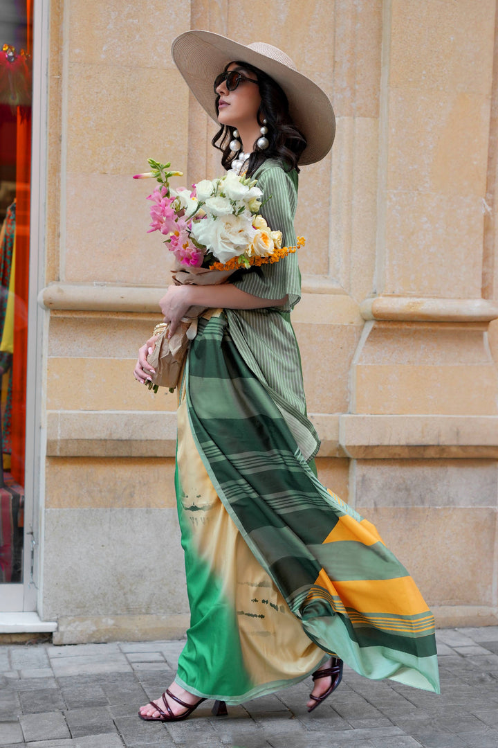 Digital Print On Multi Color Art Silk Fabric Trendy Saree