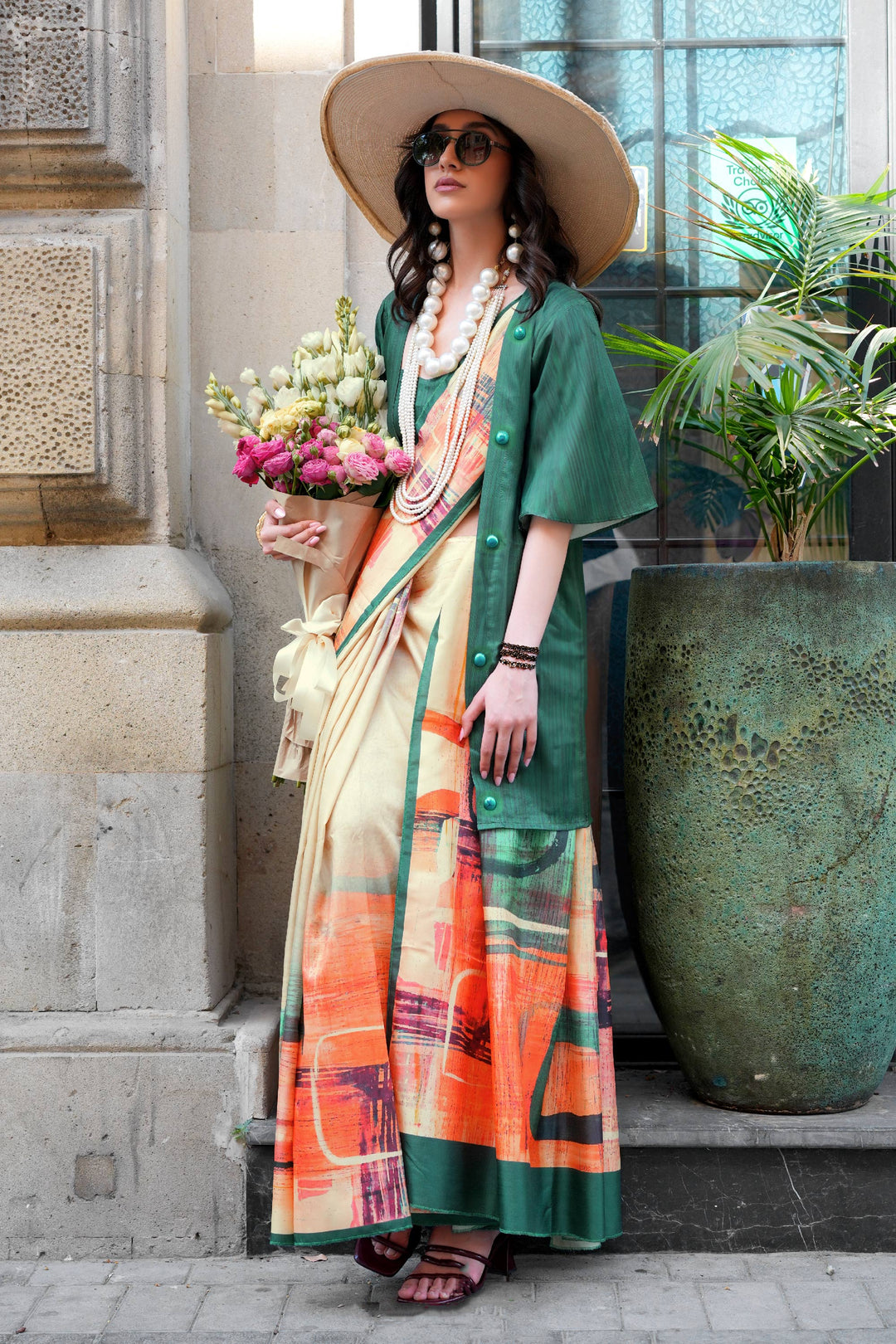 Multi Color Digital Print On Art Silk Fabric Stunning Saree