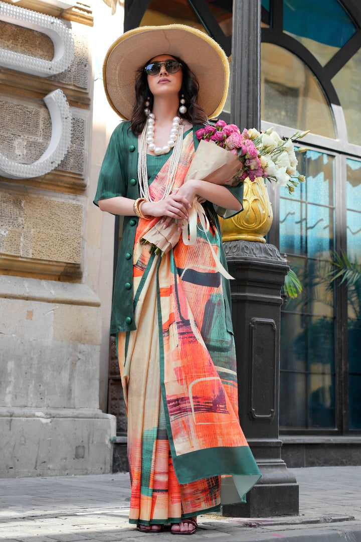 Multi Color Digital Print On Art Silk Fabric Stunning Saree