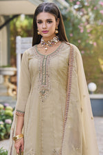 Load image into Gallery viewer, Beige Color Organza Fabric Charming Salwar Suit With Embroidered Work
