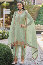 Load image into Gallery viewer, Organza Fabric Sea Green Color Attractive Salwar Suit With Embroidered Work
