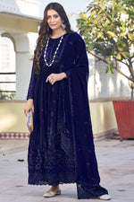 Load image into Gallery viewer, Navy Blue Color Glittering Georgette Fabric Embroidered Anarkali Suit
