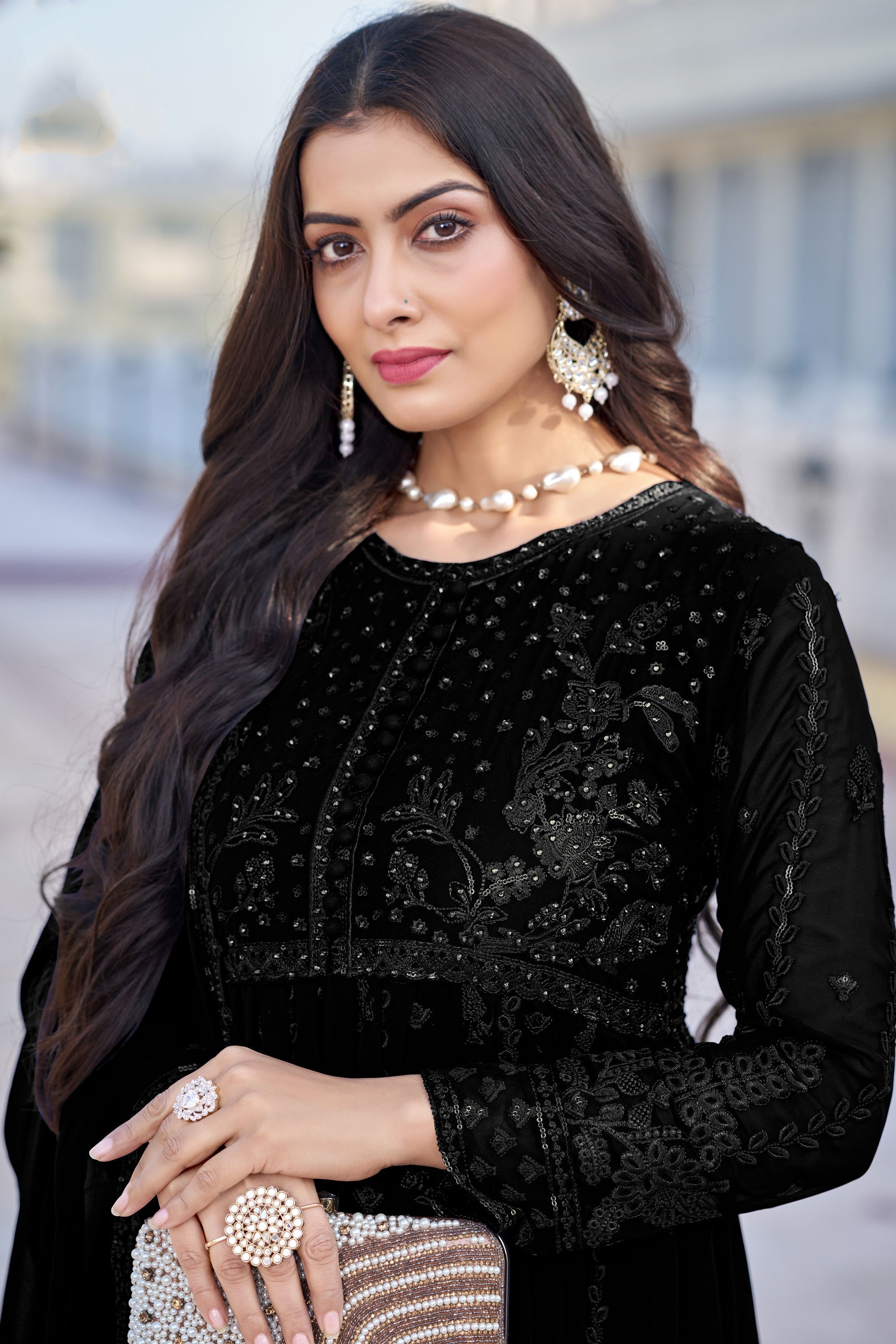 Dazzling Georgette Fabric Black Color Embroidered Anarkali Suit