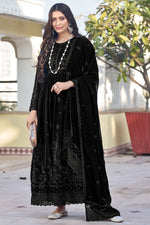 Load image into Gallery viewer, Dazzling Georgette Fabric Black Color Embroidered Anarkali Suit
