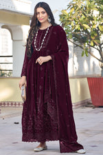 Load image into Gallery viewer, Radiant Wine Color Georgette Fabric Embroidered Anarkali Suit
