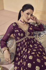 Load image into Gallery viewer, Purple Color Exquisite Readymade Gown With Dupatta In Georgette Fabric
