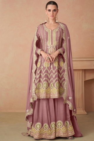 Eugeniya Belousova Fabulous Chinon Fabric Pink Color Palazzo Suit